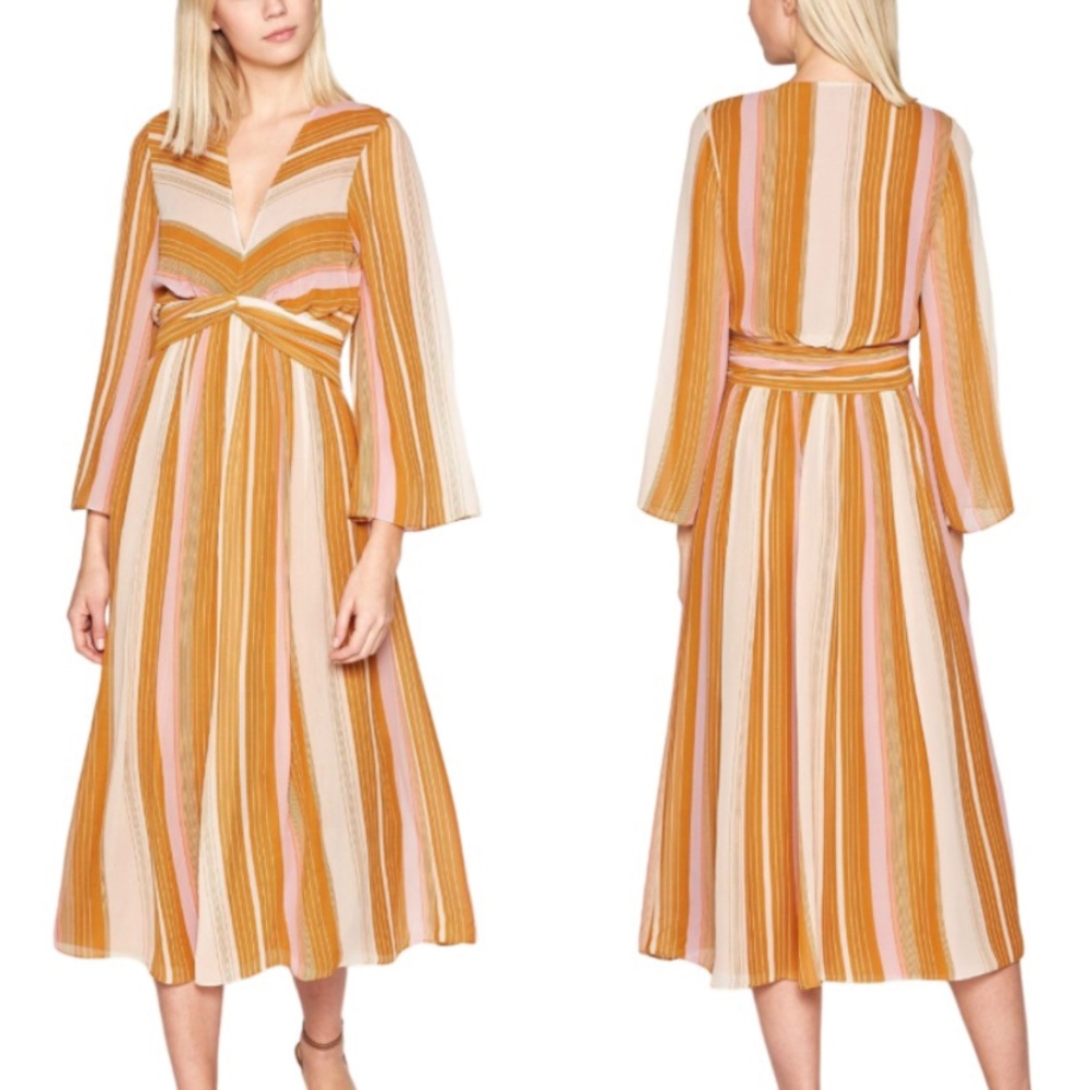 Joie Andraya Long Sleeve Silk Striped Midi Dress
